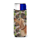 Caroline'S Treasures Red Tan Dachshund Pine Cones Decorative Can Hugger, Slim, Multicolor