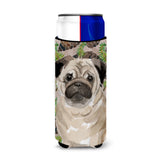 Caroline'S Treasures Fawn Pug Pine Cones Decorative Can Hugger, Slim, Multicolor