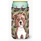 Caroline'S Treasures Red Staffie Bull Terrier Pine Cones Decorative Can Hugger, Tall, Multicolor