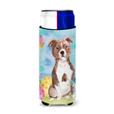 Caroline'S Treasures Red Staffie Bull Terrier Easter Decorative Can Hugger, Slim, Multicolor