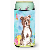 Caroline'S Treasures Red Staffie Bull Terrier Easter Decorative Can Hugger, Tall, Multicolor
