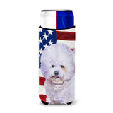 Caroline'S Treasures Bichon Frise Patriotic Decorative Can Hugger, Slim, Multicolor