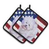 Caroline'S Treasures Bichon Frise Patriotic Decorated Pot Holder, 7.5H X 7.5W, Usa American Flag