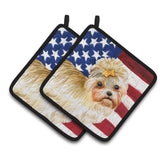 Caroline'S Treasures Morkie Patriotic Decorated Pot Holder, 7.5H X 7.5W, Usa American Flag