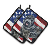 Caroline'S Treasures Black Russian Terrier Patriotic Decorated Pot Holder, 7.5H X 7.5W, Usa American Flag