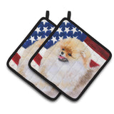 Caroline'S Treasures Pomeranian Patriotic Decorated Pot Holder, 7.5H X 7.5W, Usa American Flag