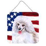Caroline'S Treasures Medium White Poodle Patriotic Metal Print, 6H X 6W, Usa American Flag