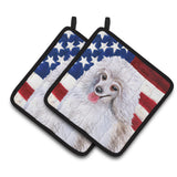 Caroline'S Treasures Medium White Poodle Patriotic Decorated Pot Holder, 7.5H X 7.5W, Usa American Flag