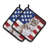 Caroline'S Treasures Siberian Husky Grey Patriotic Decorated Pot Holder, 7.5H X 7.5W, Usa American Flag