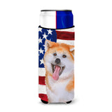 Caroline'S Treasures Akita Patriotic Decorative Can Hugger, Slim, Multicolor