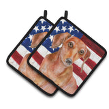 Caroline'S Treasures Red Dachshund Patriotic Decorated Pot Holder, 7.5H X 7.5W, Usa American Flag