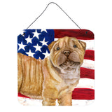 Caroline'S Treasures Shar Pei Puppy Patriotic Metal Print, 6H X 6W, Usa American Flag