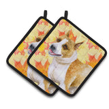 Caroline'S Treasures American Staffordshire Decorated Pot Holder, 7.5H X 7.5W, Fall Leaves