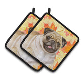 Caroline'S Treasures Fawn Pug Decorated Pot Holder, 7.5H X 7.5W, Fall Leaves