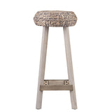 Rutina Round Backless Water Hyacinth 30 Barstools 2Pc Set - Weathered Gray