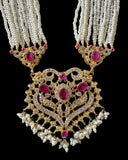 BR465 RAABYA ruby and pearl with zircon bridal choker set with earrings tika ( READY TO SHIP )