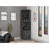 Tuhome Syrah Corner Bar Cabinet, Two External Shelves, Cup Rack -Smoky Oak, For Living Room