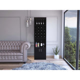 Tuhome Kava Bar Cabinet, One Extendable Shelf, Cup Rack, Sixteen Wine Cubbies, One Shelf, Two-Door Cabinet, Black, For Living Ro