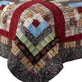 Thames 3 Piece King Size Cotton Quilt Set With Log Cabin Pattern, Multicolor