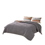 3 Piece Microfiber Full Size Quilt Set With Chevron Print, Multicolor