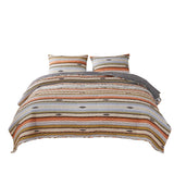 3 Piece Microfiber Full Size Quilt Set With Chevron Print, Multicolor