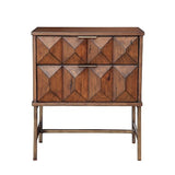 2 Drawer Nightstand With Honeycomb Design And Metal Legs, Brown