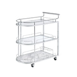 Serving Cart With Oval Shape And Metal Bar Handle, Silver