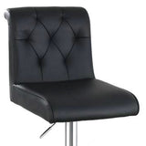 Adjustable Barstool With Rolled Button Tufted Back, Set Of 2, Black
