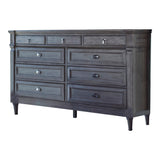 Dexi 65 Inch Dresser, 9 Drawers, Metal Ring Handles, Wood, Gray And Silver