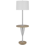 Charlie 61 Inch Modern Floor Lamp, Wood Table, 1 Usb, Glossy, White, Brown