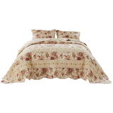 Rosle 3 Piece Queen Bedspread Set, Floral Print, Scalloped, Cream, Pink