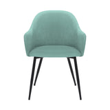 23 Inch Modern Dining Chair, Curved Back, Polyester, Metal Legs, Teal Blue