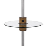 61 Inch Modern Floor Lamp, Glass Tray Table, 1 Usb Port, Antique Silver