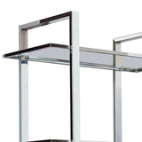 79 Inch Bookcase, Metal Frame, Tempered Glass Shelves, Polished, Silver