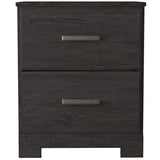Wren 24 Inch Modern Rustic Wood Nightstand, 2 Drawers, Oak Grain, Black