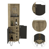 Tuhome Audra Corner Bar Cabinet -Six Wine Cubbies, Two Shelves, Four Shelves With Door, Four Legs-Macadamia/Black, For Living Ro