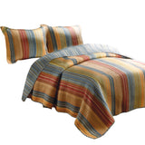 Huascaran 3 Piece Fabric King Size Quilt Set With Channel Stitching, Multicolor