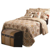 Elbe 5 Piece Queen Quilt Set With Medallion And Floral Pattern, Beige And Brown