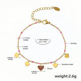 Pink Zircon Heart Charm Bracelet Dainty Gold-Plated Stainless Steel