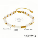 Elegant Natural Stone & Stainless Steel Beaded Bracelet Adjustable Length (6.69'' + 1.96'') 14.6g