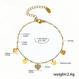 Elegant Gold Heart Charm Anklet with Zircon Centerpiece Adjustable Stainless Steel