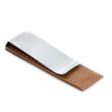 BeyBerk International BB505W chrome Plated Money clip with Leather Accent Brown