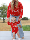Mom and Me Winter Christmas Red "merry" Pullover Sweater
