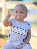 Fall Halloween & Thanksgiving Pumpkin Smock Embroidered Boys Romper