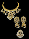 DNS189 Gold-Plated jadau Floral Hasli Necklace with jhumka earrings tika – Handcrafted Traditional Set ( READY TO SHIP )