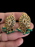 Emerald sapphire pearl jadau silver necklace set with gold plating ( READY TO SHIP )