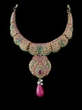 BR463 Deepa multicolor bridal cz necklace set with jhoomar tika ( READY TO SHIP )