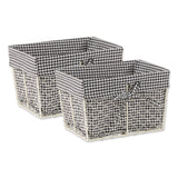 Medium Antique White Chicken Wire Black & White Gingham Check Liner Basket Set/2