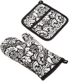 Dii Black Damask Oven Mitt & Potholder Set