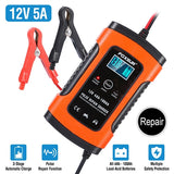 Car Battery Charger 12V 5A Lcd Intelligent Auto Motorcycle Boat Atv Recover Pulse Repair